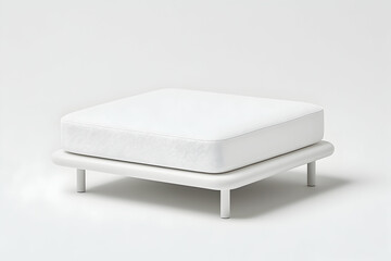 White cushioned ottoman, modern design, minimalist studio background, furniture catalog use.