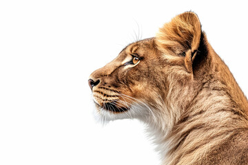 Fototapeta premium Young Lioness Profile, White Background, Wildlife Conservation, Logo Design.