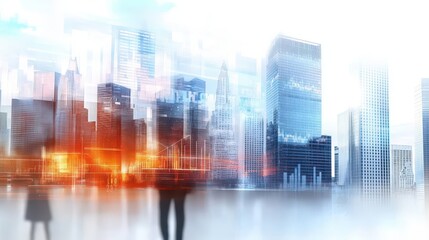 Fototapeta premium Abstract merging of buildings and stock graphs, embodying corporate vision and innovative strategies for the future.