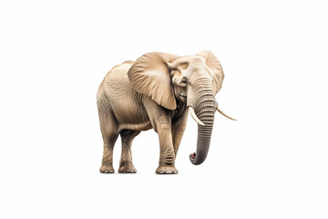 Obraz premium African Elephant Standing, Isolated on White Background, Wildlife Conservation, Safari Theme, Poster Design.
