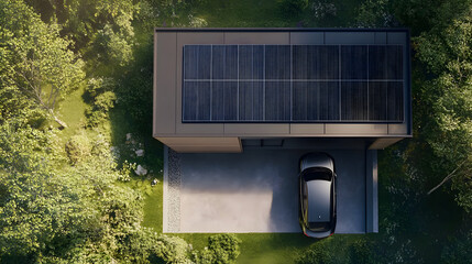 Solar panels adorn the roof of a modern home, showcasing sustainable energy.