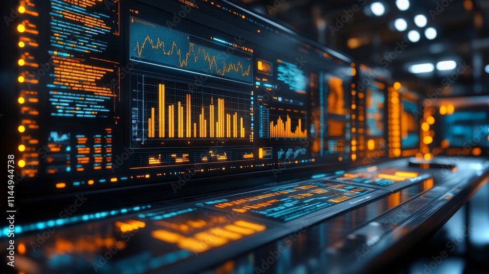 Poster custom ai analyzes data in advanced interface with vibrant visualizations and metrics