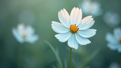 delicate cosmos flowers soft focus muted color palette