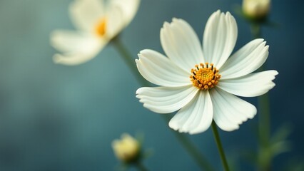 delicate cosmos flowers soft focus muted color palette