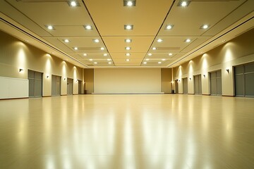 stock photo of empty cultural event hall featuring copy space for branding or event details