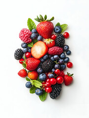Obraz premium Fresh Berries Mix, Studio Shot, White Background, Healthy Food, Recipe Ingredient.