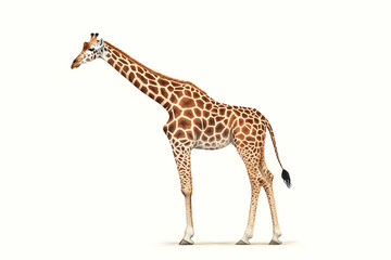 Naklejka premium Giraffe standing, isolated white background, safari animal, wildlife image, zoo animal, design element.