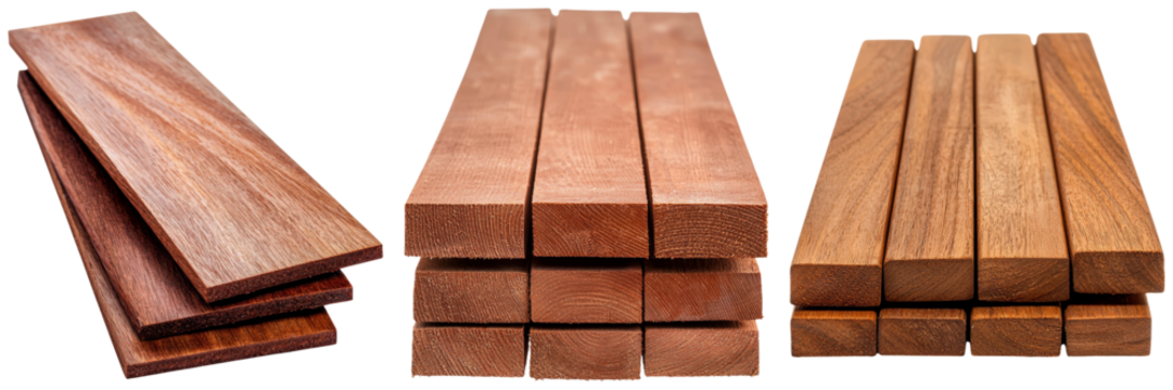 High quality mahogany wooden planks stacked in minimalist aesthetic
