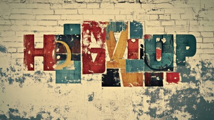 Fototapeta premium Colorful Urban Mural Art with Text on Grungy Wall Background