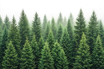 A forest of trees with a foggy sky in the background
