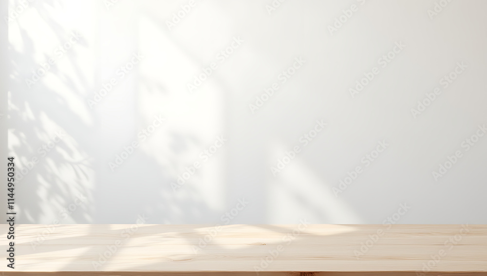 Aufkleber white abstract background with a wood table top displayed in a typical department store setting for 