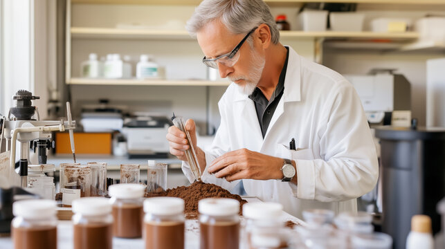 Scientist analyzing coffee samples in laboratory for quality assessment and research
