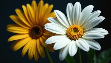 Naklejka premium Vibrant gerbera daisies macro floral photography white and yellow