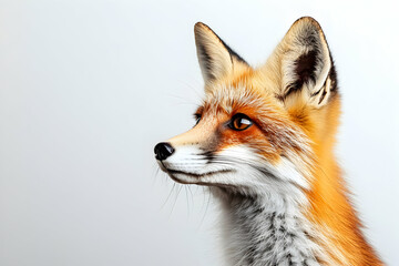 Fototapeta premium Red fox portrait, studio shot, white background, wildlife photography, nature print.
