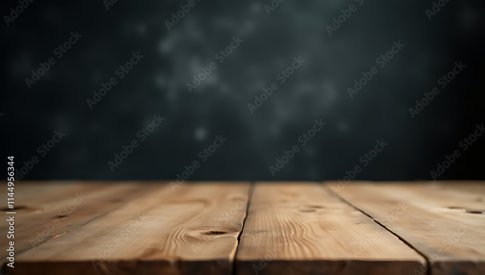 Poster The wood table top comes into sharp focus while the dark blackboard background is blurred out of sight._00001_