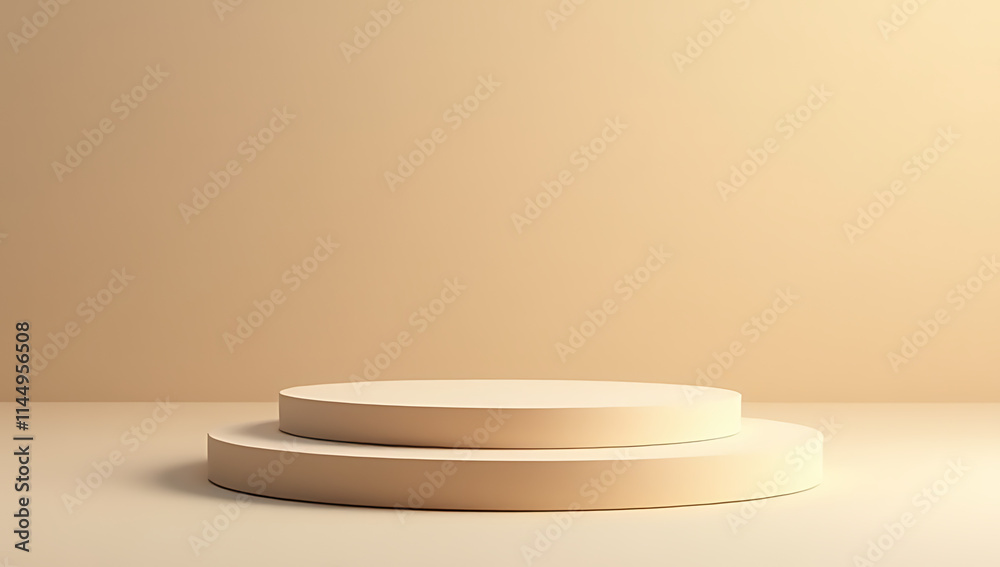 Poster The top sandstone product display platform features a beige color background with selective focus on the main item._00002_