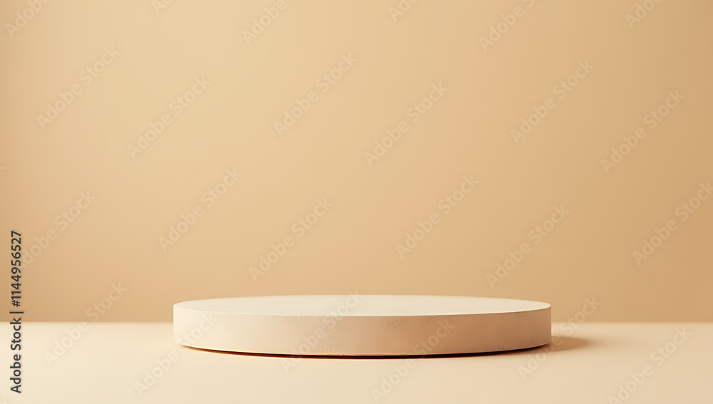 Poster The top sandstone product display platform features a beige color background with selective focus on the main item._00003_