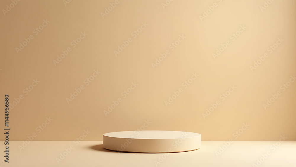 Poster The top sandstone product display platform features a beige color background with selective focus on the main item._00001_