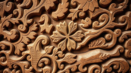 Photorealistic seamless wood texture featuring layered sculpted patterns and smooth gradients, showcasing intricate details and natural tones. Perfect for backgrounds, digital designs