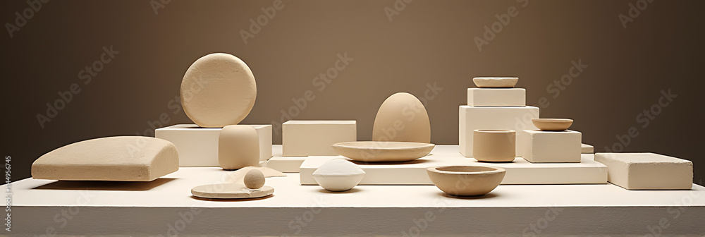 Aufkleber The top sand stone product display platform features a minimalist design that emphasizes selective focus on key products._00002_