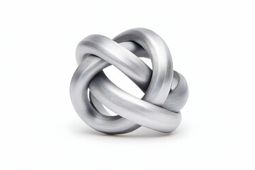 Fototapeta premium Silver metal knot design, isolated white background, connection concept, business illustration.