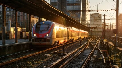 Naklejka premium Train at main station. crossings and for the arrival and departure of trains.
