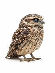 Naklejka premium Sleepy Burrowing Owl Portrait, White Background, Wildlife, Nature, Conservation.