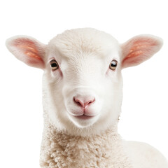 Fototapeta premium Lamb isolated on white background livestock farming agriculture wool meat Easter religious symbol innocence purity gentle cute adorable animal portrait farm animals sheep baby sheep newborn lamb