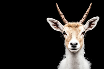 Obraz premium Smiling Antelope Portrait, Black Background, Wildlife Studio Shot, Nature, Conservation.