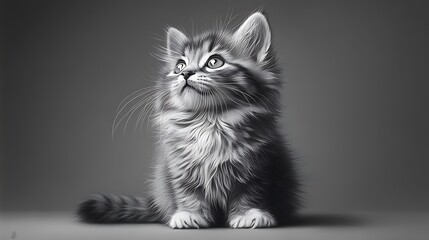 Black white adorable kitten illustration masterpiece high resolution hd image