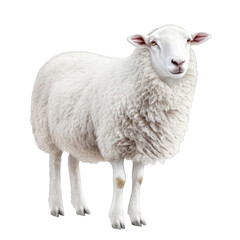 Fototapeta premium White Sheep Isolated on White Background Full Body Farm Animal Livestock Mammal Wool Lamb Meat Easter Religious Symbol Purity Innocence Gentleness Agriculture Farming Livestock Production Textile
