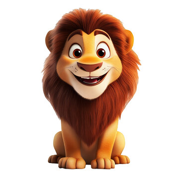 Cute cartoon lion sitting and smiling isolated on white background 3D rendering illustration jungle wild animal character design for children book childrens greeting card kids clothes print poster