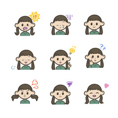 手描き：女の子の表情セット

