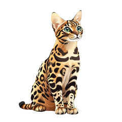 Bengal cat isolated on white background cute pet animal beautiful cat breed pet shop veterinary clinic logo adorable kitten feline friend domestic animal playful cat exotic cat sitting pose wild cat