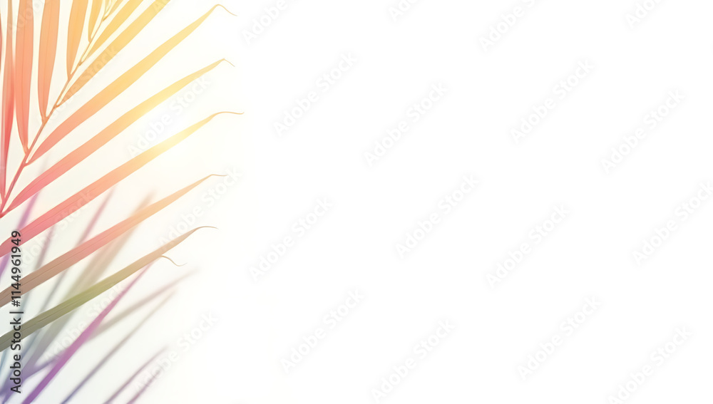 Poster soft tropical palm leaves in a colorful pastel hue create a versatile design on a blank white or lig