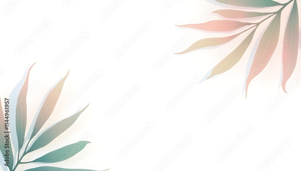 Poster soft tropical palm leaves in a colorful pastel hue create a versatile design on a blank white or lig