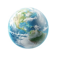 Planet Earth globe world map continents oceans atmosphere clouds isolated on white background global international world earth day environment ecology climate change geography travel world map 3D