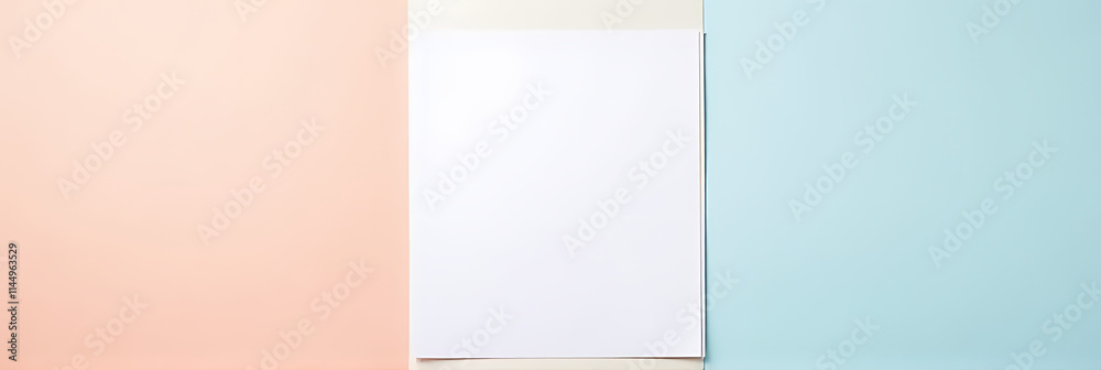 Poster Simple white paper notepad placed on various pastel colored backgrounds creating a clean flat lay design aesthetic._00002_
