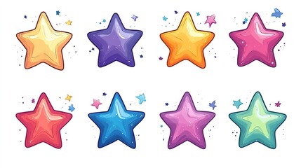 Colored stars drawn with pencil. Stars on white background. Children's drawing of stars in icon style. Christmas and New Year
