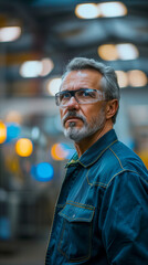 Obraz premium Confident Industrial Worker in Protective Glasses in a Modern Factory