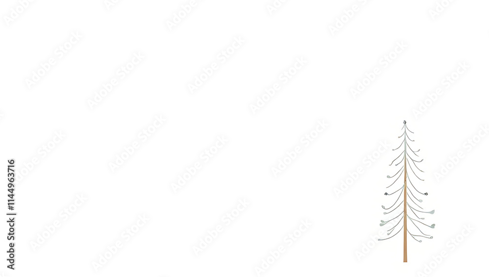 Poster simple minimalist design featuring a cute pine tree on a clean white background with merry christmas