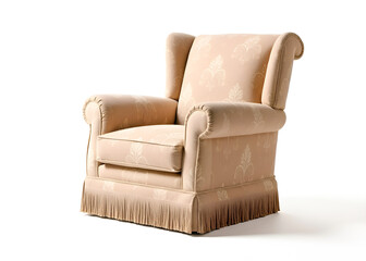 country style armchair with fringe at the bottom isolated on transparent background