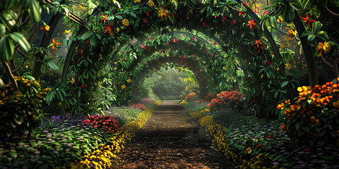 Flower-Covered Archway Garden Path