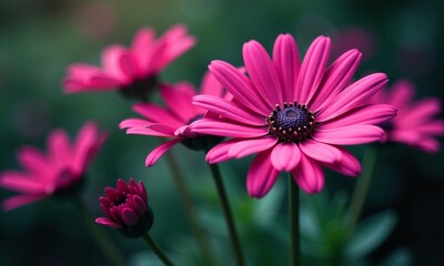 Obraz premium Vibrant pink daisies macro photography soft focus background