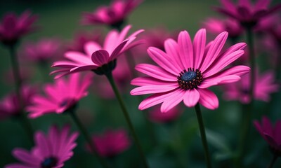 Obraz premium Vibrant pink daisies macro photography soft focus background