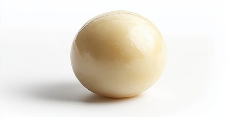  Smooth, glossy beige sphere resembling a confectionery truffle, placed on white background, showcasing simplicity and elegance, ideal for dessert or culinary themes.