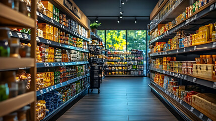 Fototapeta premium Inventory Manager Adjusts Stock Levels in Australian Supermarket to Optimize Customer Flow and Organized Shelves