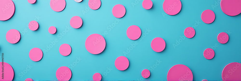Poster pink dots adorn a blue background in this decorative textile design that adds a pop of color to spac