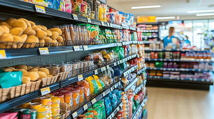 Fototapeta premium Merchandiser Sets Up Attractive Impulse Buy Displays Near Checkout in Japanese Convenience Store