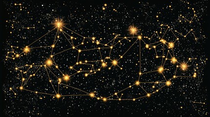 Constellation of stars with glowing lines on a dark sky.